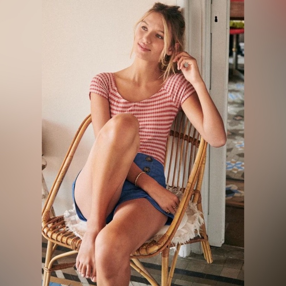 SEZANE Candice Bodysuit Red/White Striped Size M